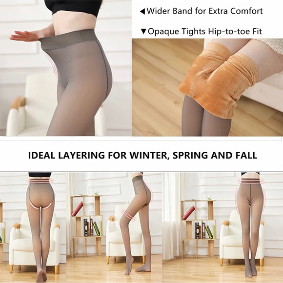Women Winter Tights Fleece Lined Pantyhose Warm Leggings Fake Translucent Tights - Picture 5 of 7